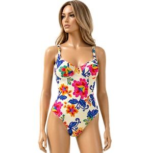CUPSHE Molded Cups Vibrant Tropical Floral Swimsuit NWT M Womens Sexy Slinmming